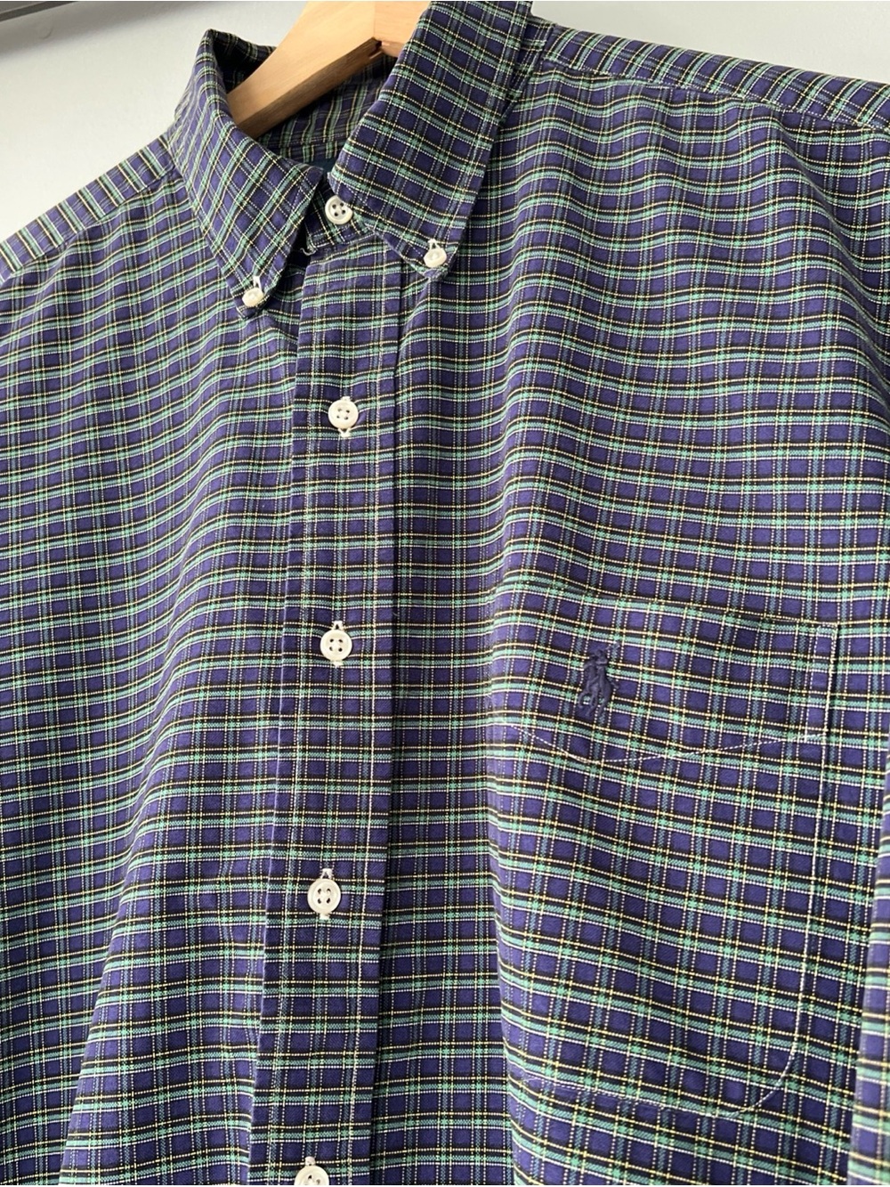 VTG 90s Ralph Lauren BIG SHIRT Men's Lrg LS Plaid Purple Green Button Down Shirt